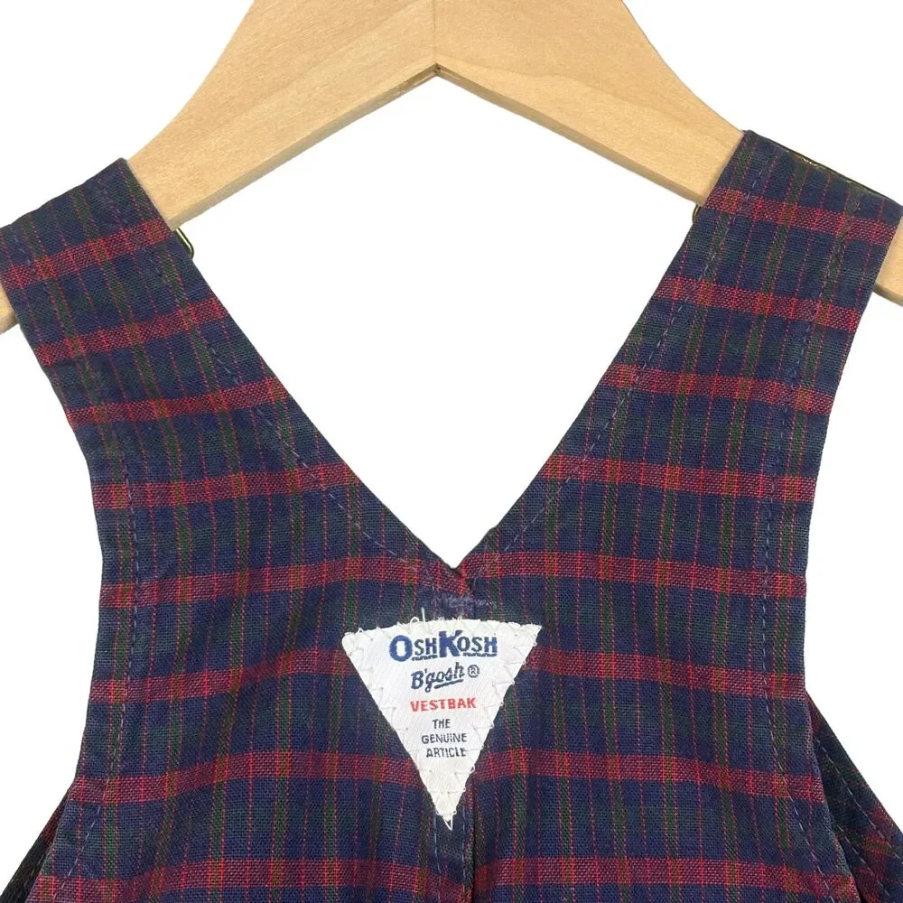 Vintage OshKosh B'gosh Overalls Unisex 2T Red Blue Plaid Vestbak Made in USA